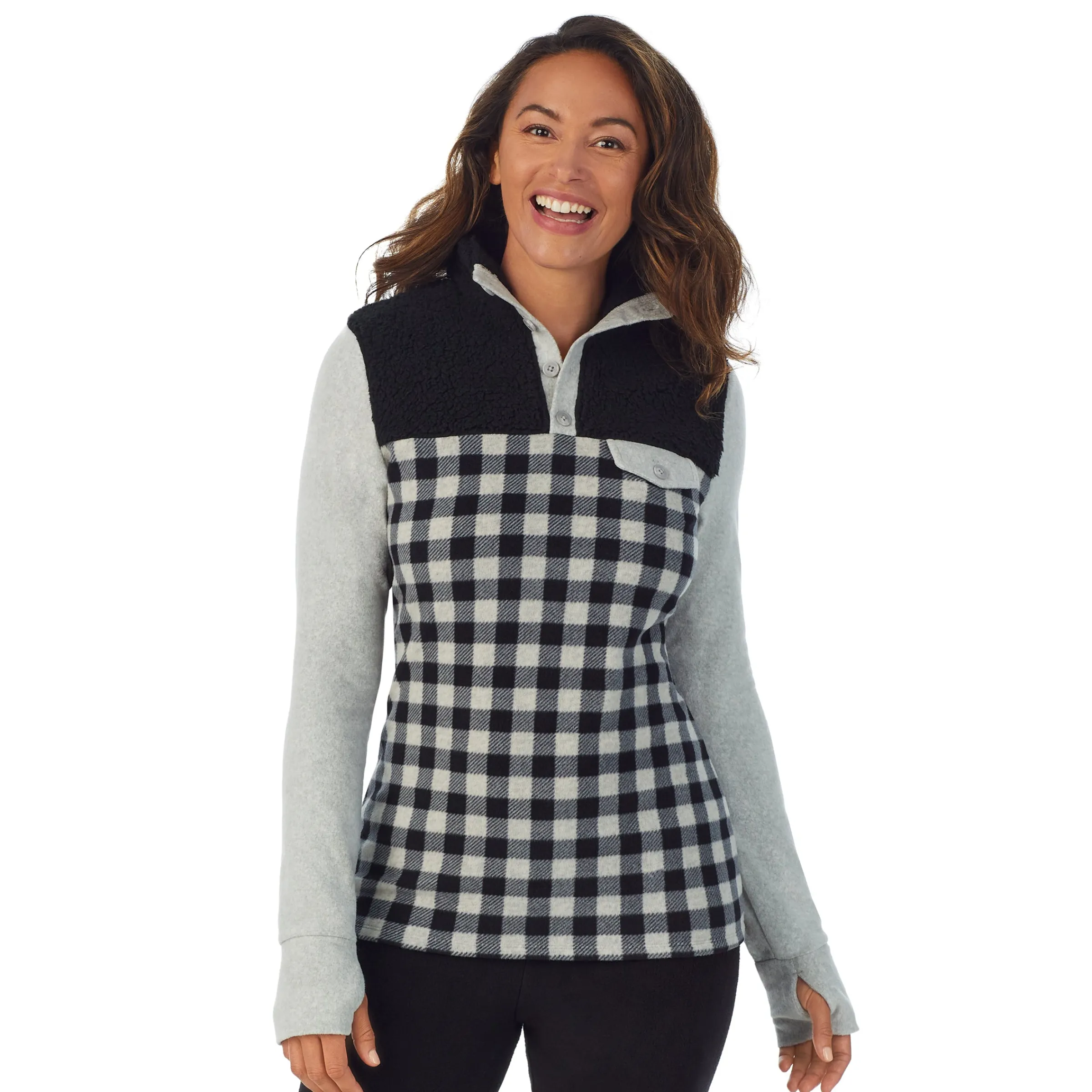 Clearance Fleecewear With Stretch Long Sleeve Mock Neck Henley With Sherpa Women Lounge|Wraps + Hoodies