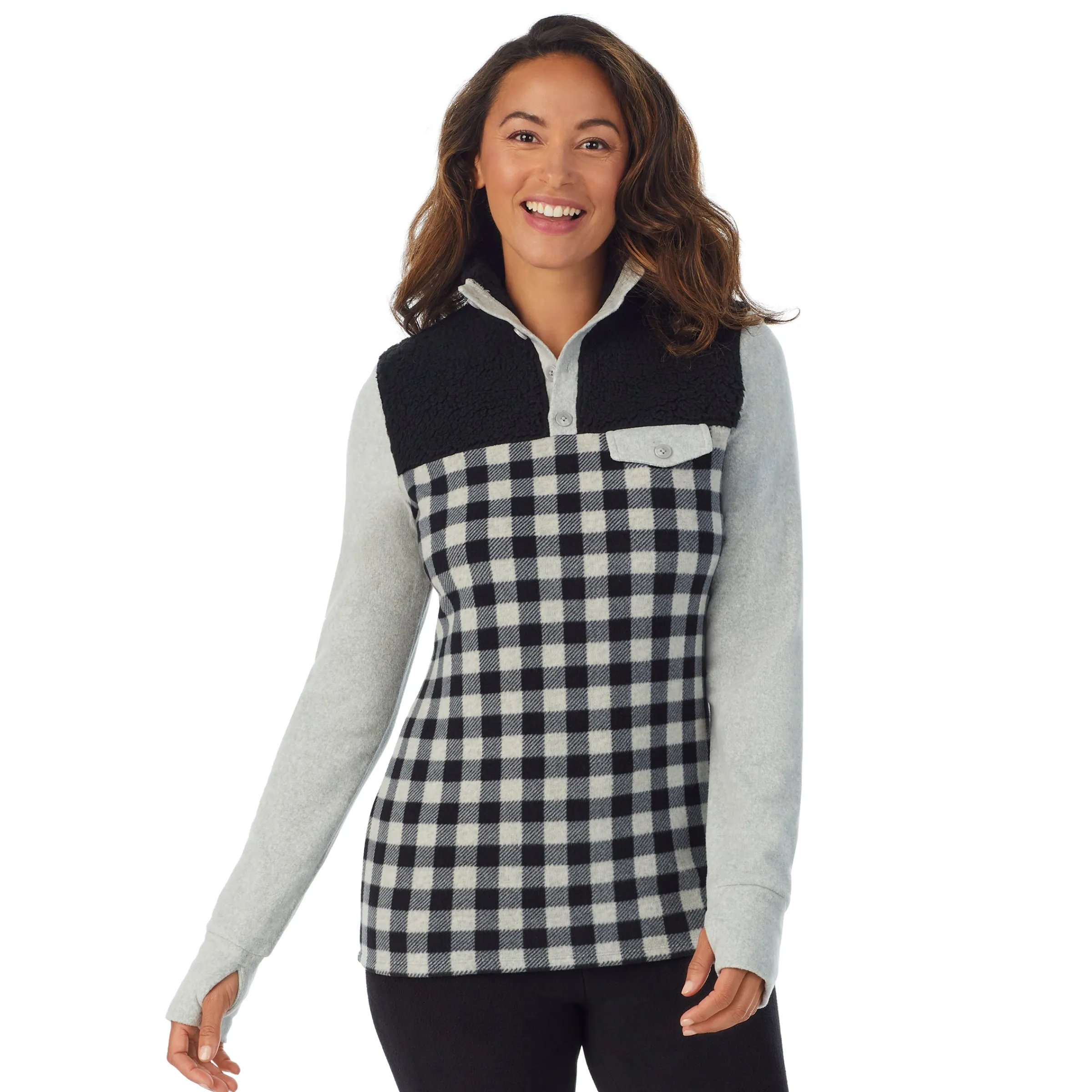 Clearance Fleecewear With Stretch Long Sleeve Mock Neck Henley With Sherpa Women Lounge|Wraps + Hoodies