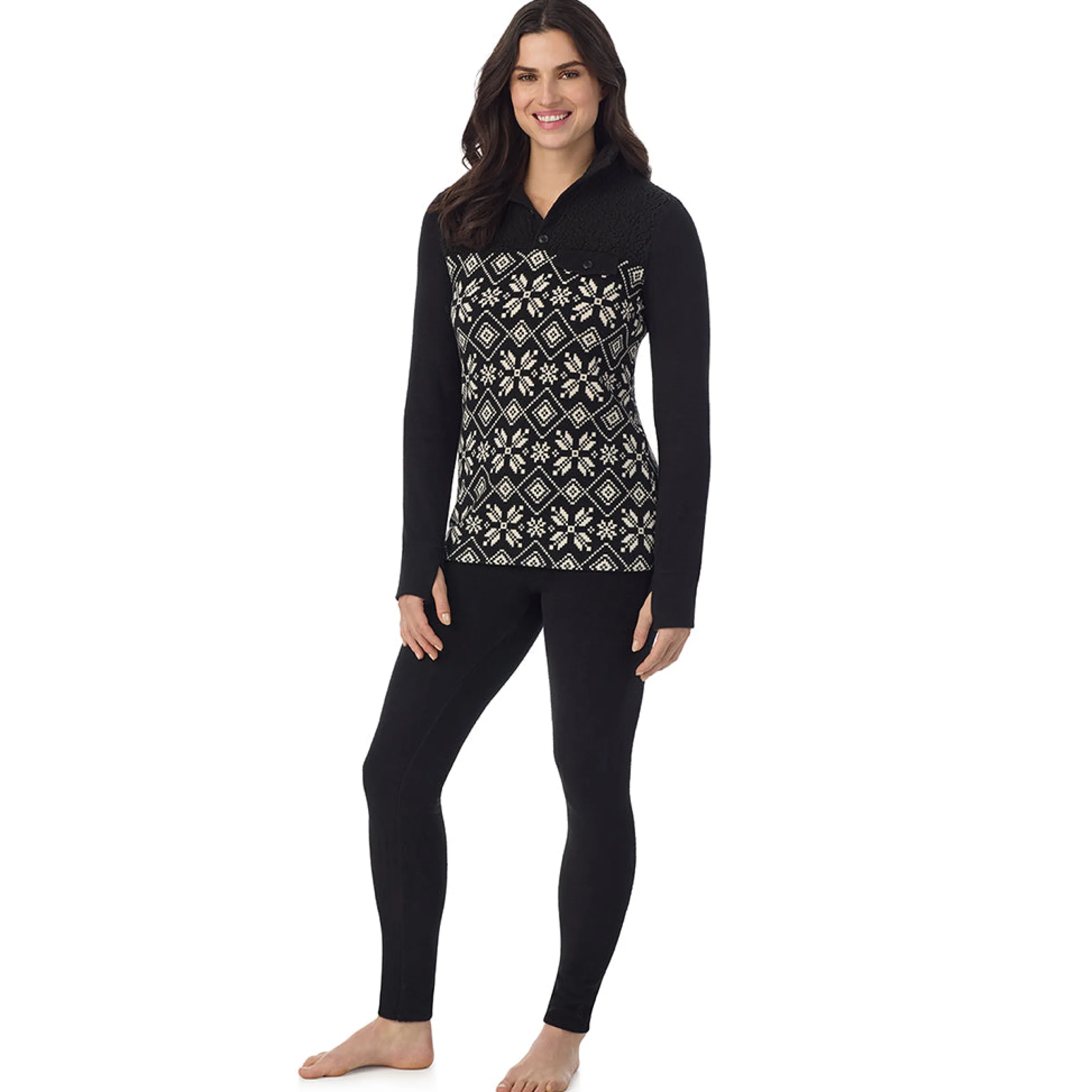 Clearance Fleecewear With Stretch Long Sleeve Mock Neck Henley With Sherpa Women Lounge|Wraps + Hoodies