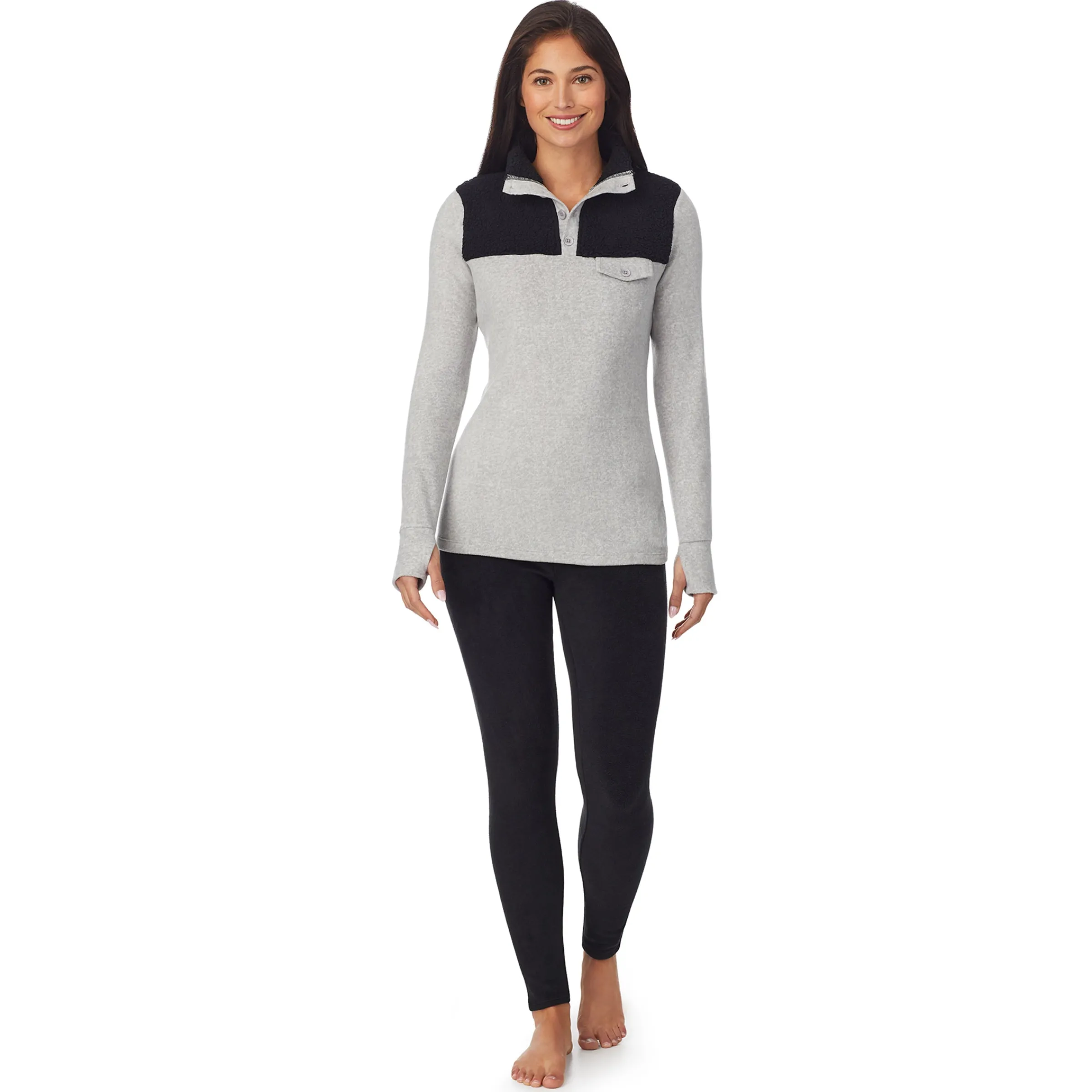 Clearance Fleecewear With Stretch Long Sleeve Mock Neck Henley With Sherpa Women Lounge|Wraps + Hoodies