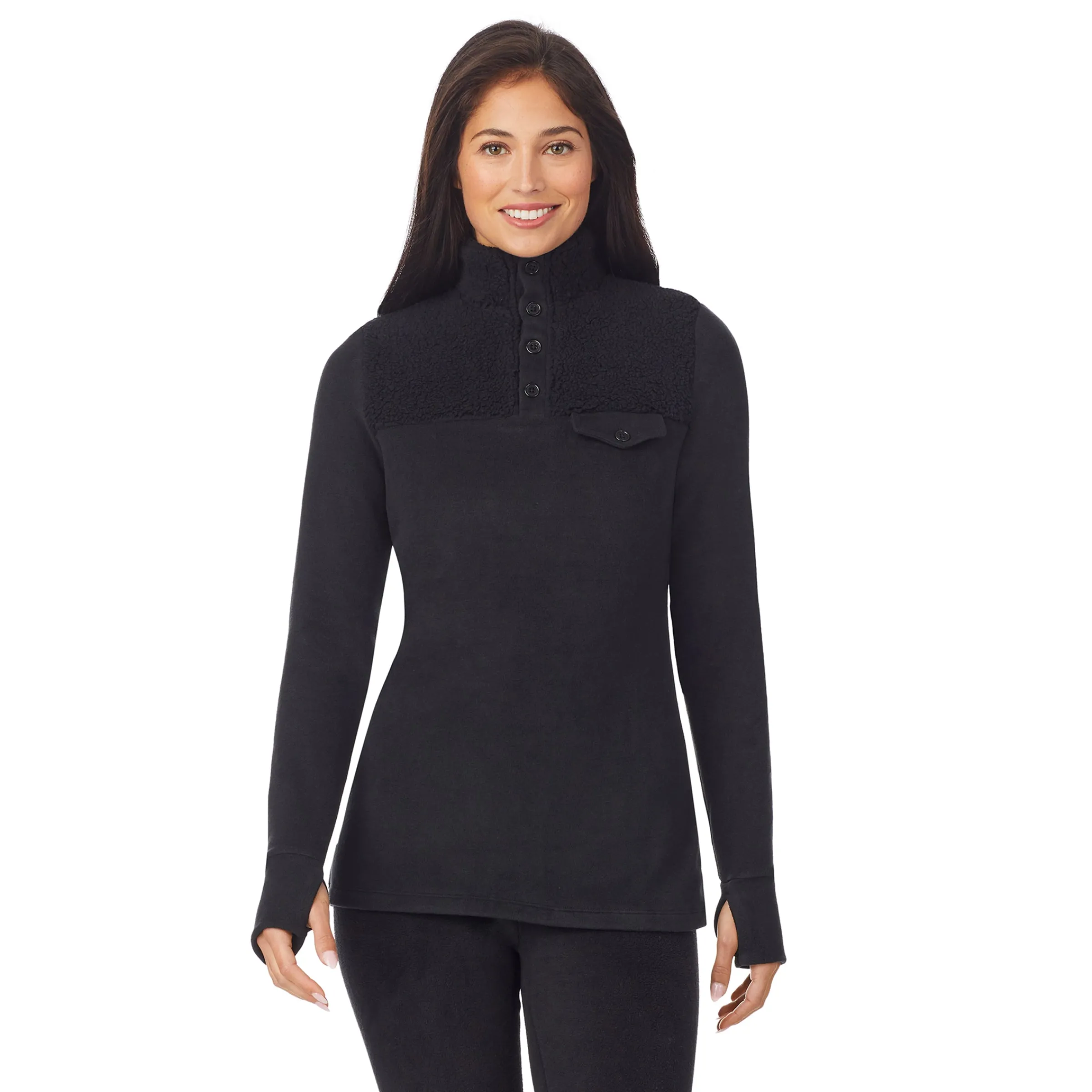 Clearance Fleecewear With Stretch Long Sleeve Mock Neck Henley With Sherpa Women Lounge|Wraps + Hoodies
