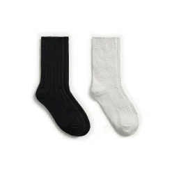Sale Lace Diamond Texture/Wide Rib Crew Sock 2-Pack Women Socks|Women's Accessories