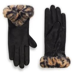 Leather Glove with Printed Faux Fur Cuff Women Gloves|Women's Accessories