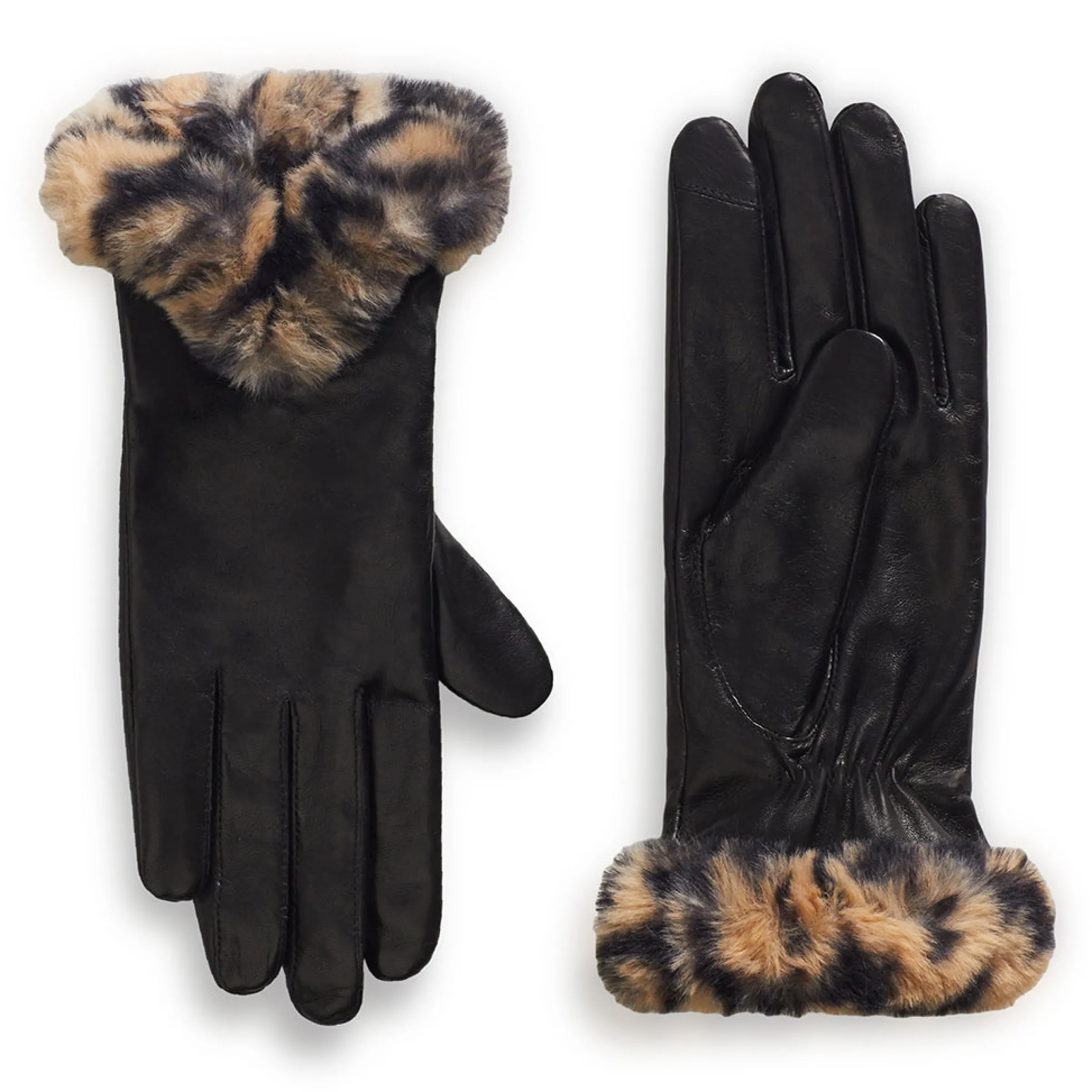 Leather Glove with Printed Faux Fur Cuff Women Gloves|Women's Accessories