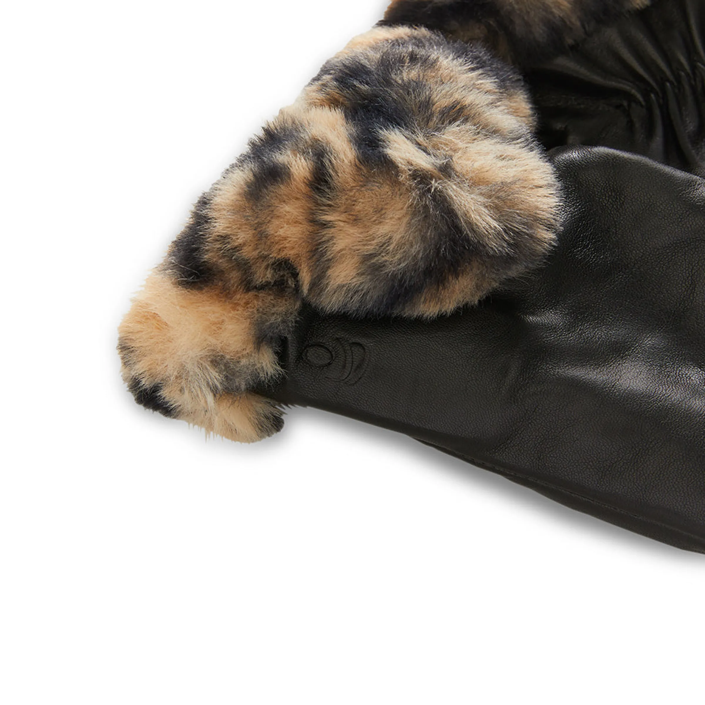 Leather Glove with Printed Faux Fur Cuff Women Gloves|Women's Accessories