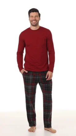 Clearance Mens Cabin Fleece Long Sleeve Crew and Pajama Pant 2-Pc Set Pants|Sleepwear