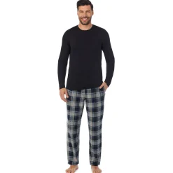 Discount Mens Cabin Fleece Long Sleeve Crew and Pajama Pant 2-Pc Set Sleepwear