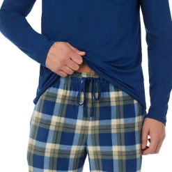 Discount Mens Cabin Fleece Long Sleeve Crew and Pajama Pant 2-Pc Set Sleepwear