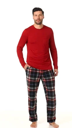 Discount Mens Cabin Fleece Long Sleeve Crew and Pajama Pant 2-Pc Set Sleepwear