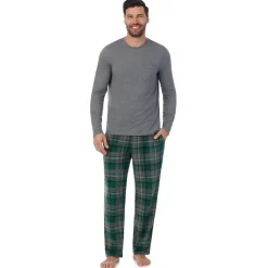 Discount Mens Cabin Fleece Long Sleeve Crew and Pajama Pant 2-Pc Set Sleepwear