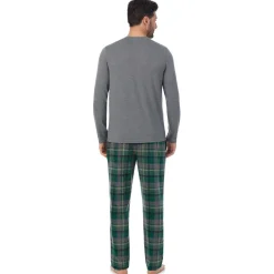 Discount Mens Cabin Fleece Long Sleeve Crew and Pajama Pant 2-Pc Set Sleepwear