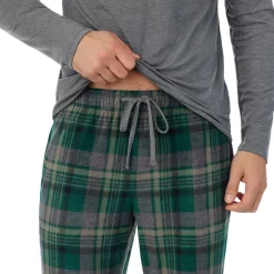 Discount Mens Cabin Fleece Long Sleeve Crew and Pajama Pant 2-Pc Set Sleepwear