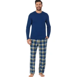 Discount Mens Cabin Fleece Long Sleeve Crew and Pajama Pant 2-Pc Set Sleepwear