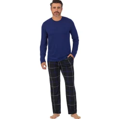 Clearance Mens Classic Long Sleeve Crew and Pajama Pant 2-pc Set Sleepwear