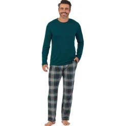 Clearance Mens Classic Long Sleeve Crew and Pajama Pant 2-pc Set Sleepwear