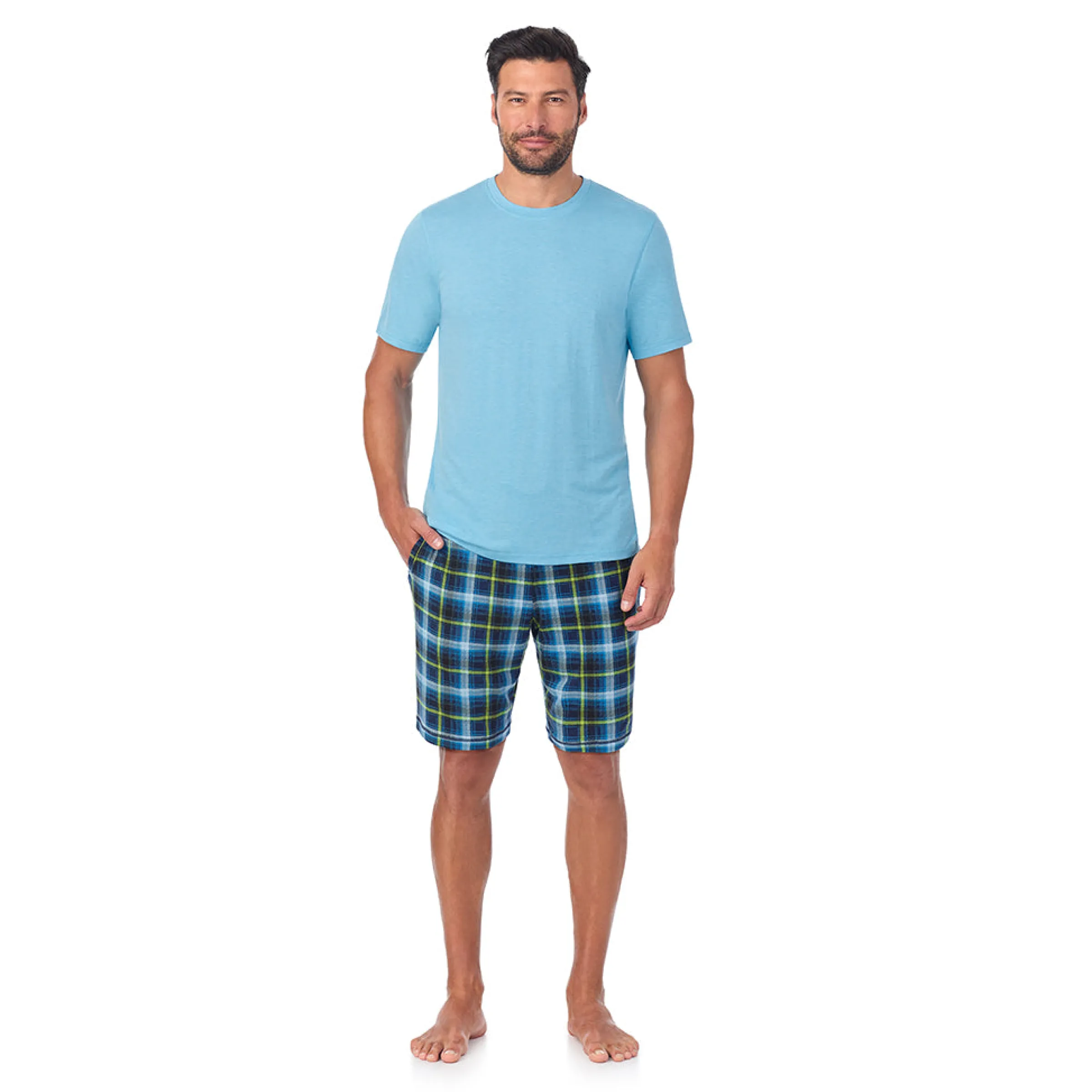 New Mens Classic Short Sleeve Crew Neck Tee and Pajama Short 2-pc Set Sleepwear