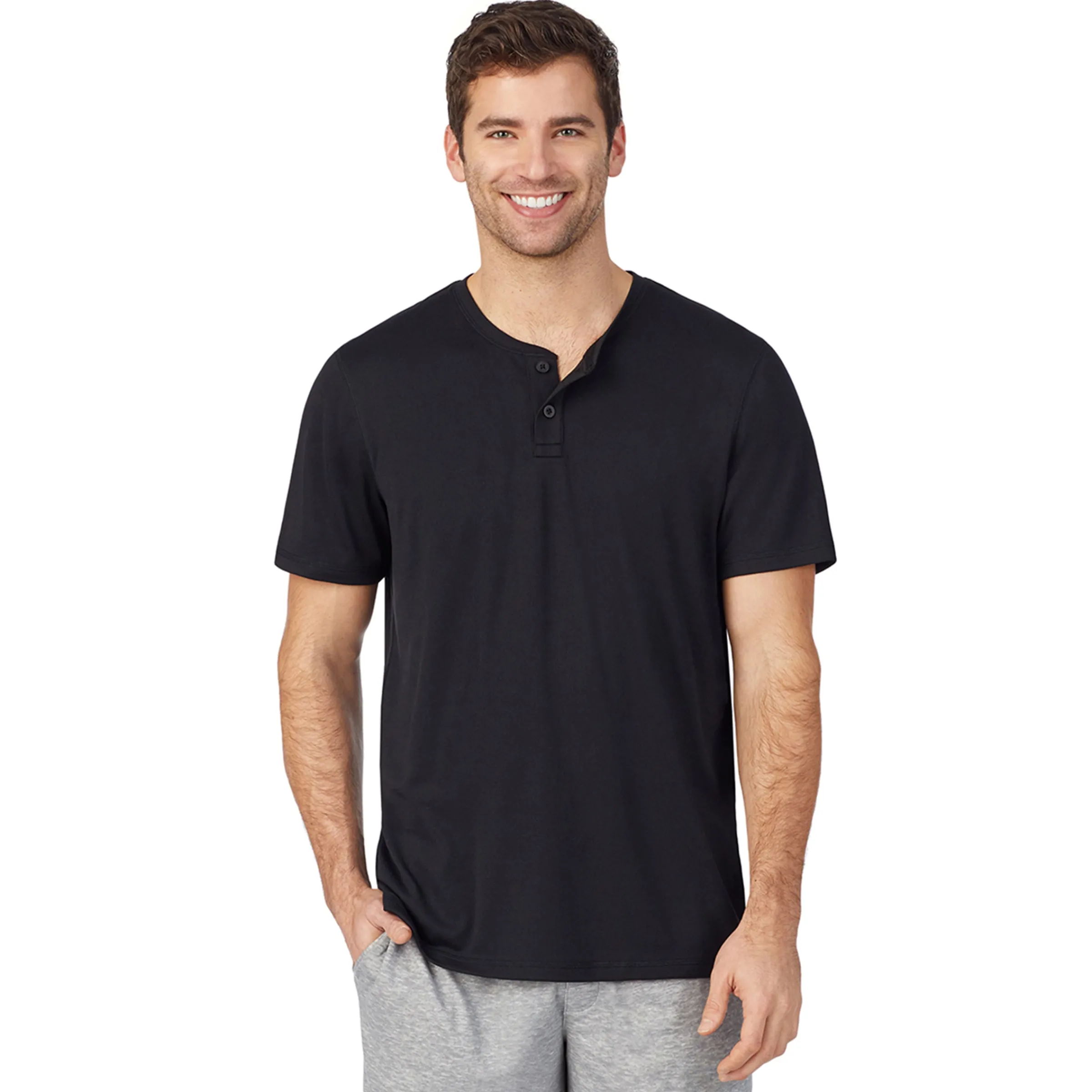 Discount Mens Far-Infrared Enhance Sleep Short Sleeve Henley Top Sleepwear|Tops