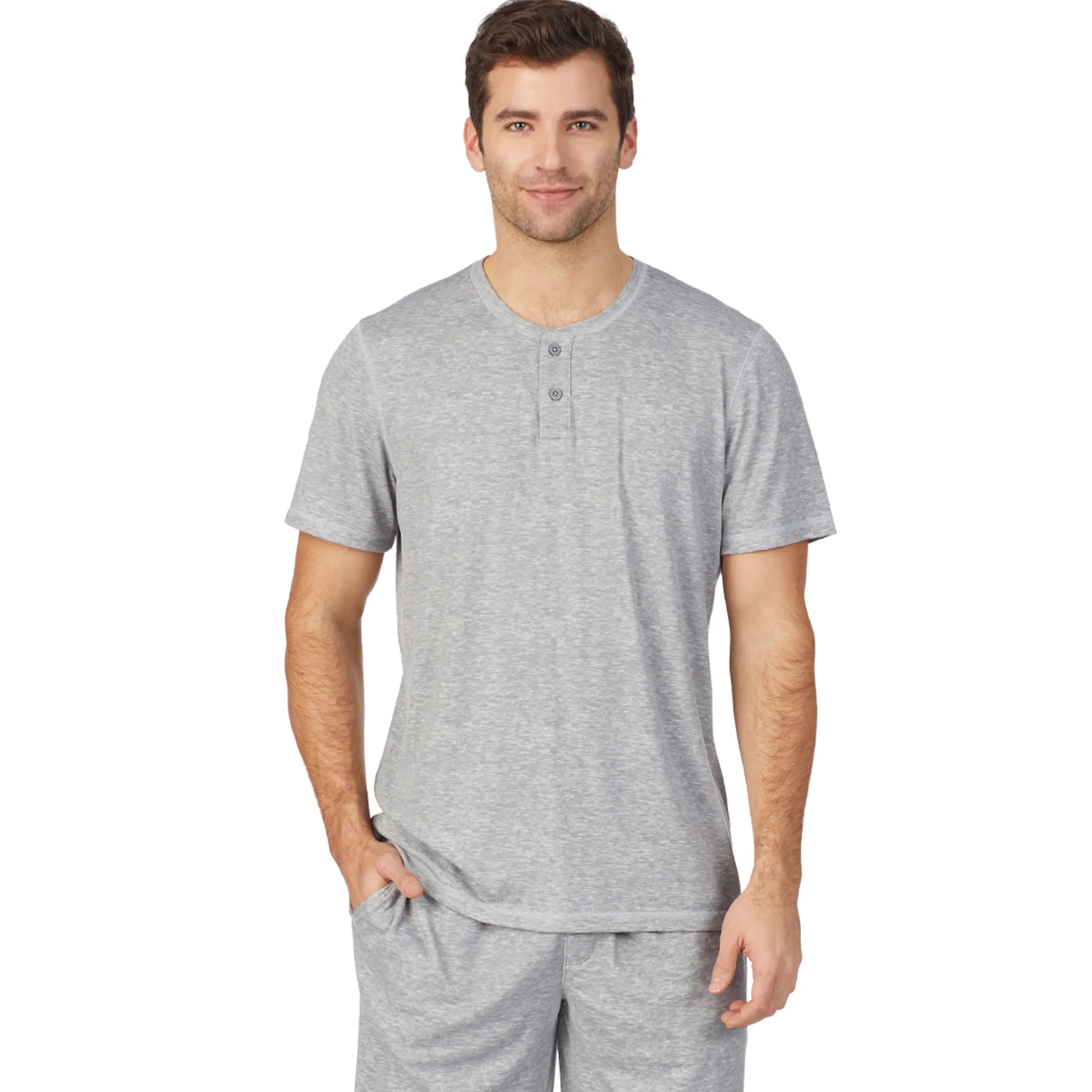 Discount Mens Far-Infrared Enhance Sleep Short Sleeve Henley Top Sleepwear|Tops