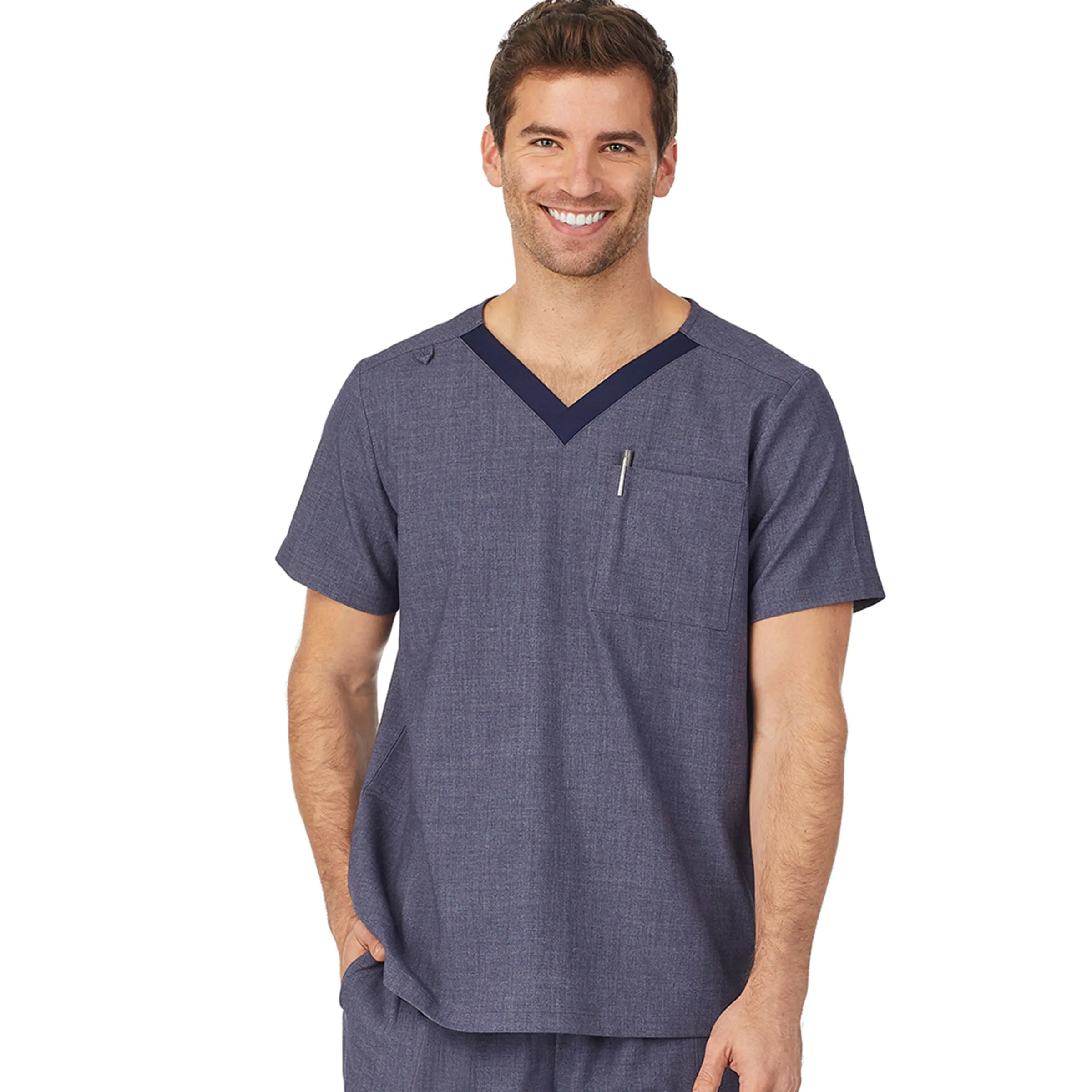 Outlet Mens Scrub V-Neck Top with Chest Pocket Scrubs|Mens Scrubs