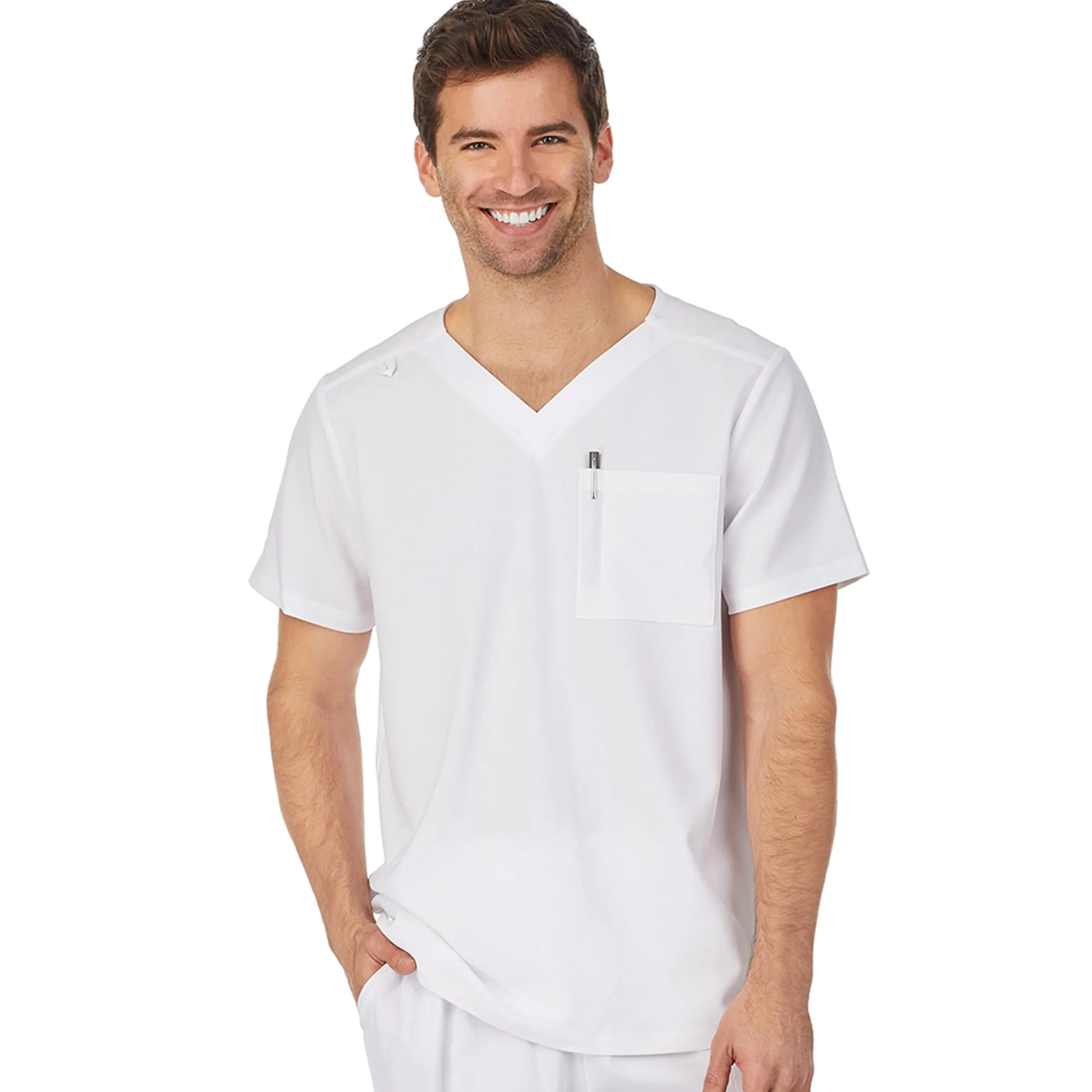 Outlet Mens Scrub V-Neck Top with Chest Pocket Scrubs|Mens Scrubs