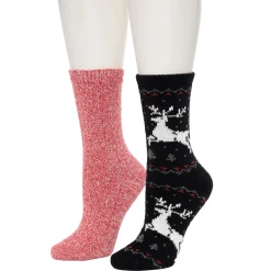 Best Reindeer Birdseye/Twist Rib Crew Sock 2 Pack Women Socks|Women's Accessories