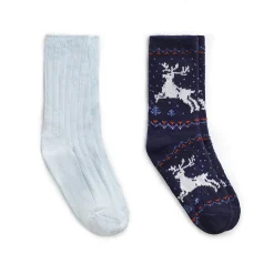 Best Reindeer Birdseye/Twist Rib Crew Sock 2 Pack Women Socks|Women's Accessories