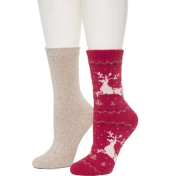 Best Reindeer Birdseye/Twist Rib Crew Sock 2 Pack Women Socks|Women's Accessories