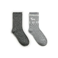 Hot Scallop Edge Snowflake Reindeer Crew Sock 2-Pack Women Socks|Women's Accessories