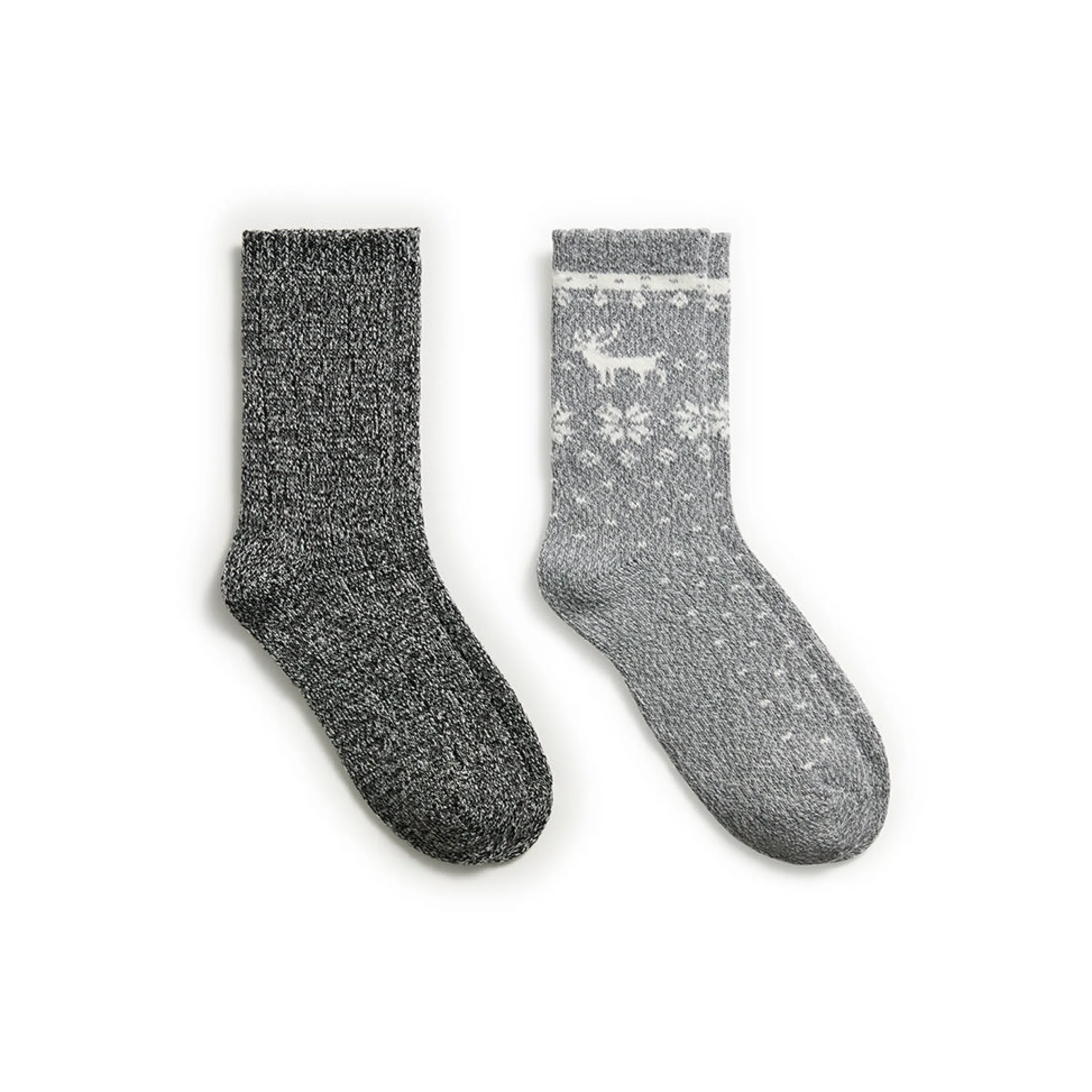 Hot Scallop Edge Snowflake Reindeer Crew Sock 2-Pack Women Socks|Women's Accessories