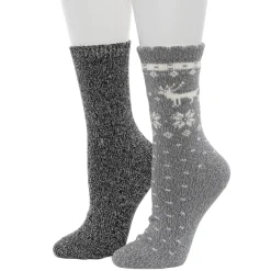 Hot Scallop Edge Snowflake Reindeer Crew Sock 2-Pack Women Socks|Women's Accessories
