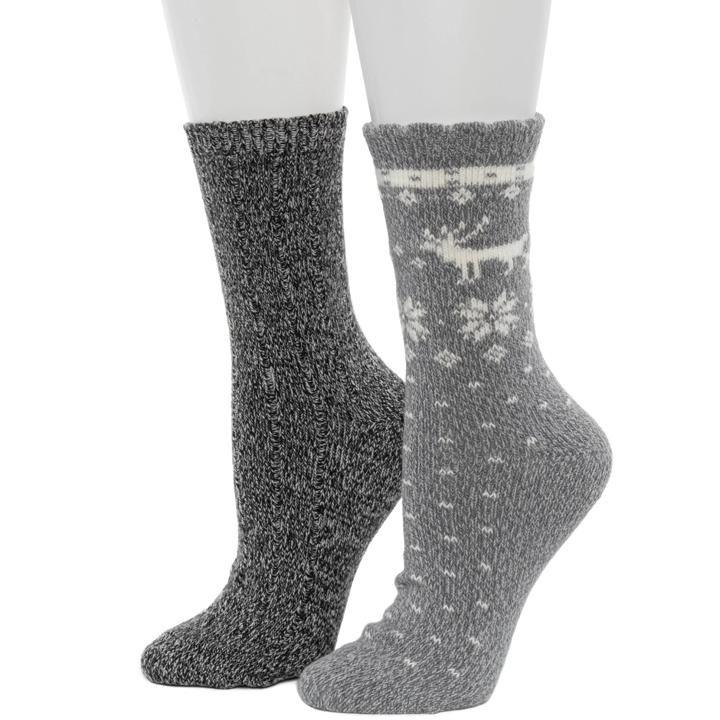 Hot Scallop Edge Snowflake Reindeer Crew Sock 2-Pack Women Socks|Women's Accessories