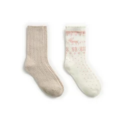 Hot Scallop Edge Snowflake Reindeer Crew Sock 2-Pack Women Socks|Women's Accessories