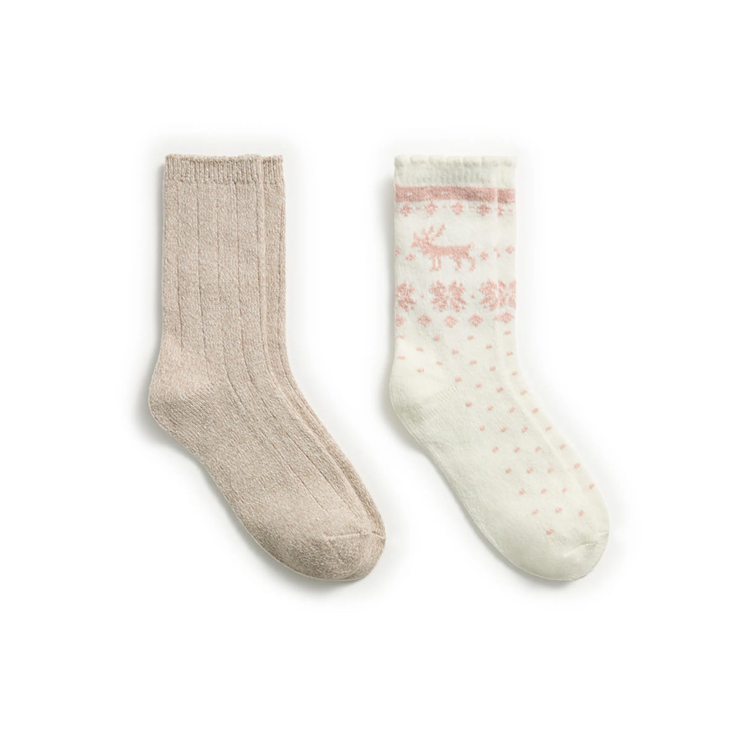 Hot Scallop Edge Snowflake Reindeer Crew Sock 2-Pack Women Socks|Women's Accessories
