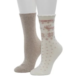 Hot Scallop Edge Snowflake Reindeer Crew Sock 2-Pack Women Socks|Women's Accessories
