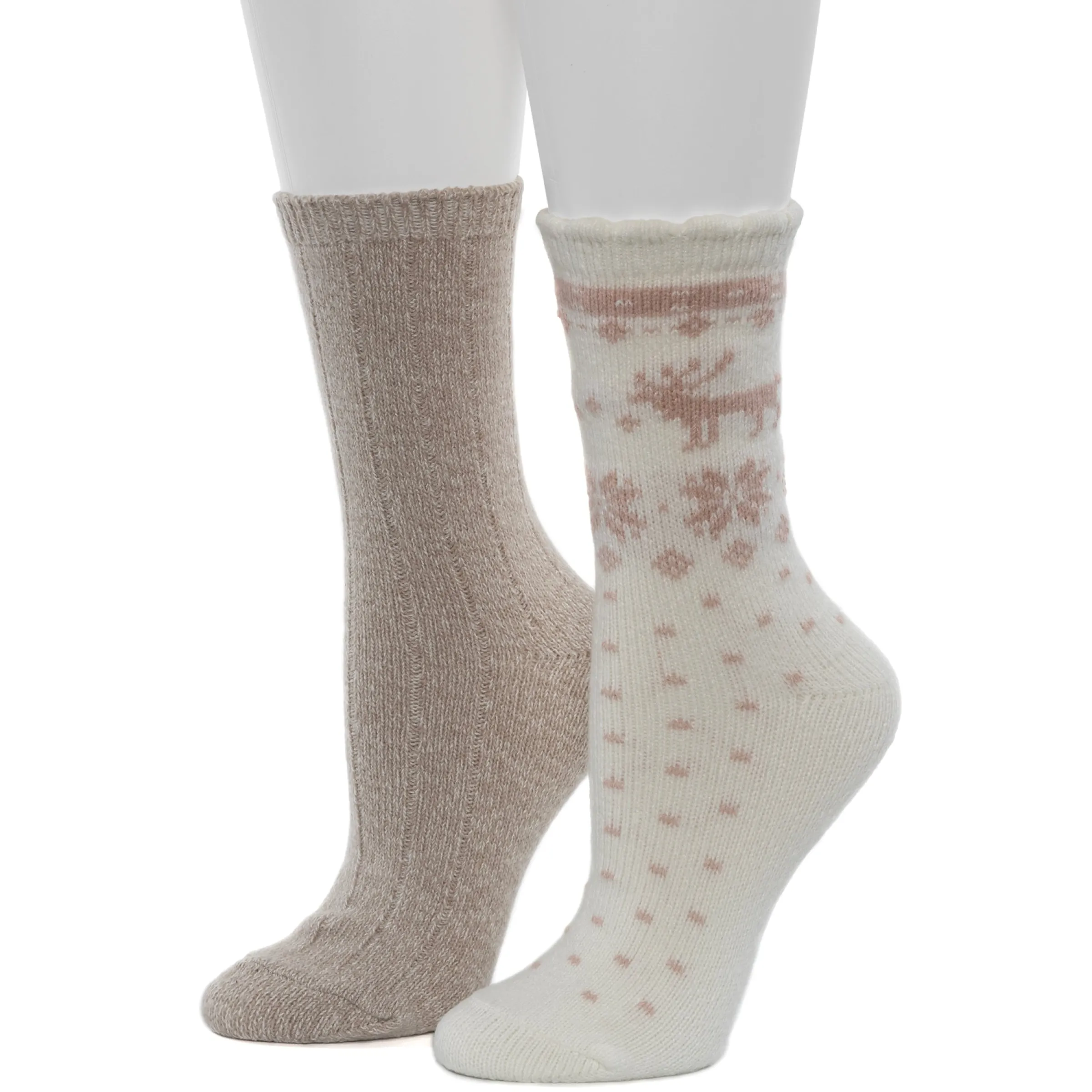 Hot Scallop Edge Snowflake Reindeer Crew Sock 2-Pack Women Socks|Women's Accessories