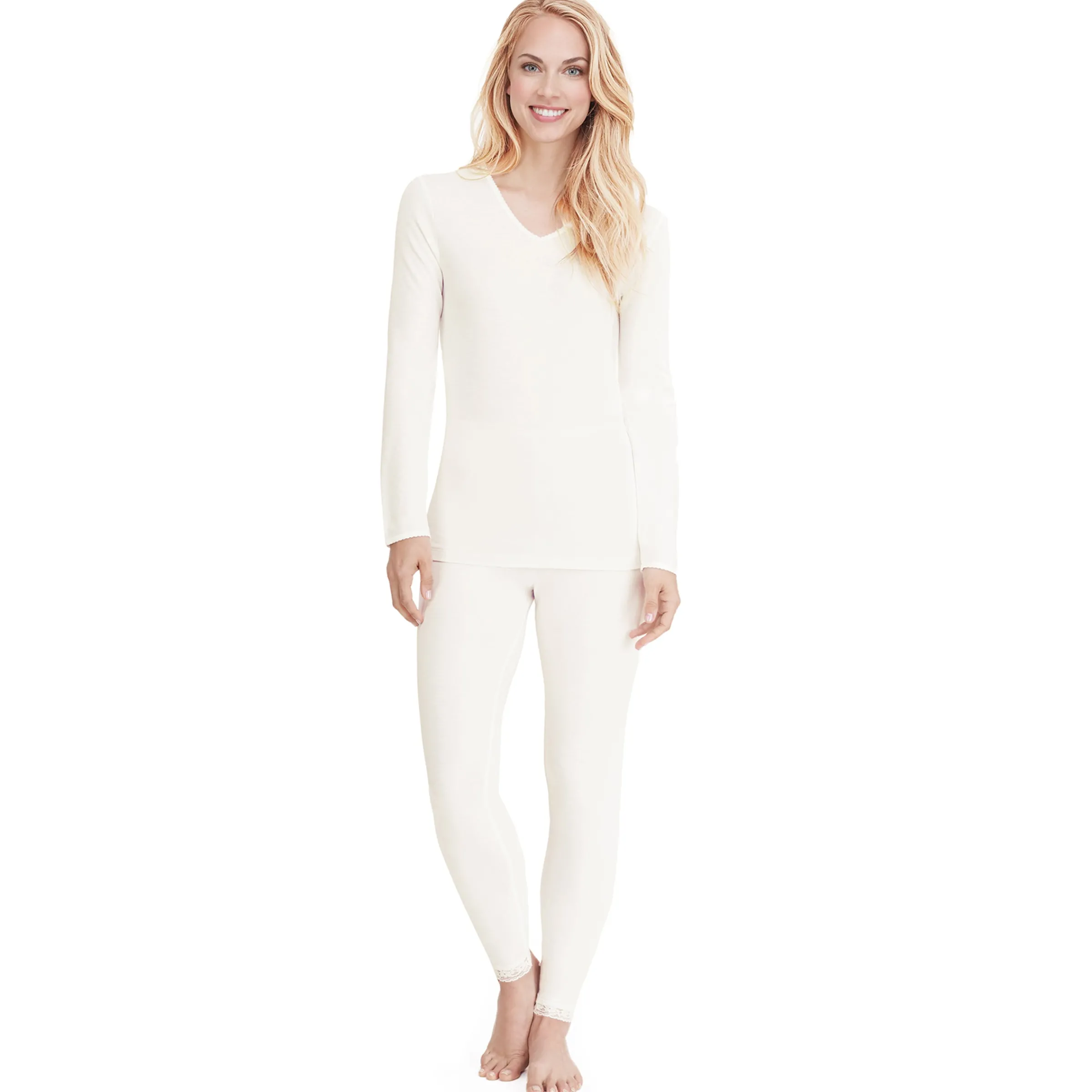 Outlet Softwear Lace Edge Long Sleeve V-Neck Women Long Sleeves