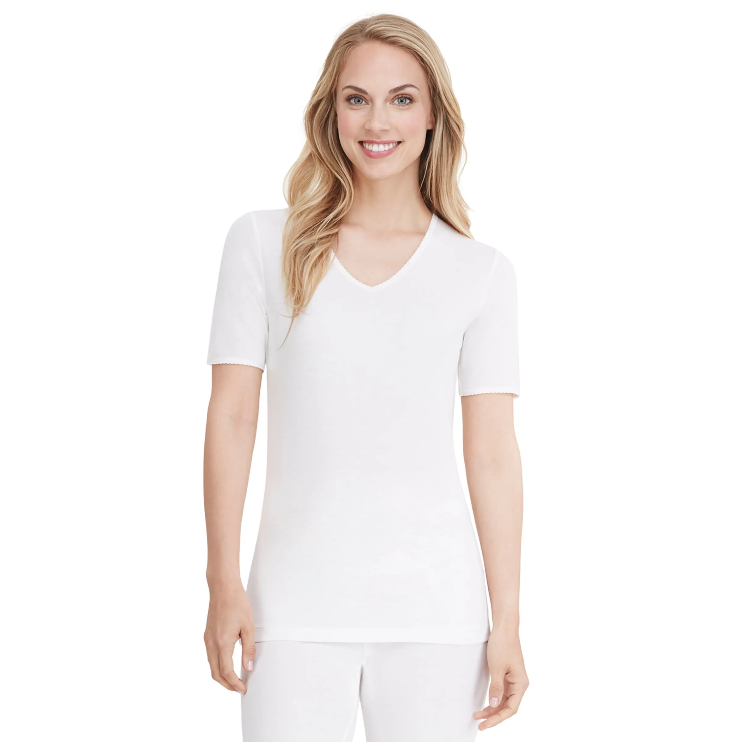 Best Softwear Lace Edge Short Sleeve V-Neck Women Camis + Tanks + Tees