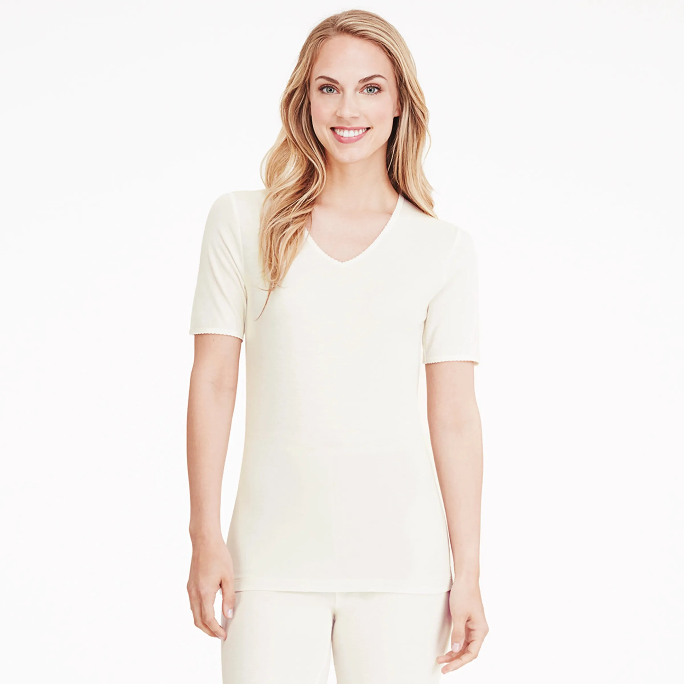 Best Softwear Lace Edge Short Sleeve V-Neck Women Camis + Tanks + Tees