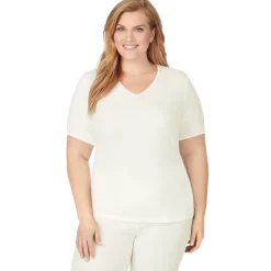 Online Softwear Lace Edge Short Sleeve V-Neck PLUS Women Plus Size|Camis + Tanks + Tees