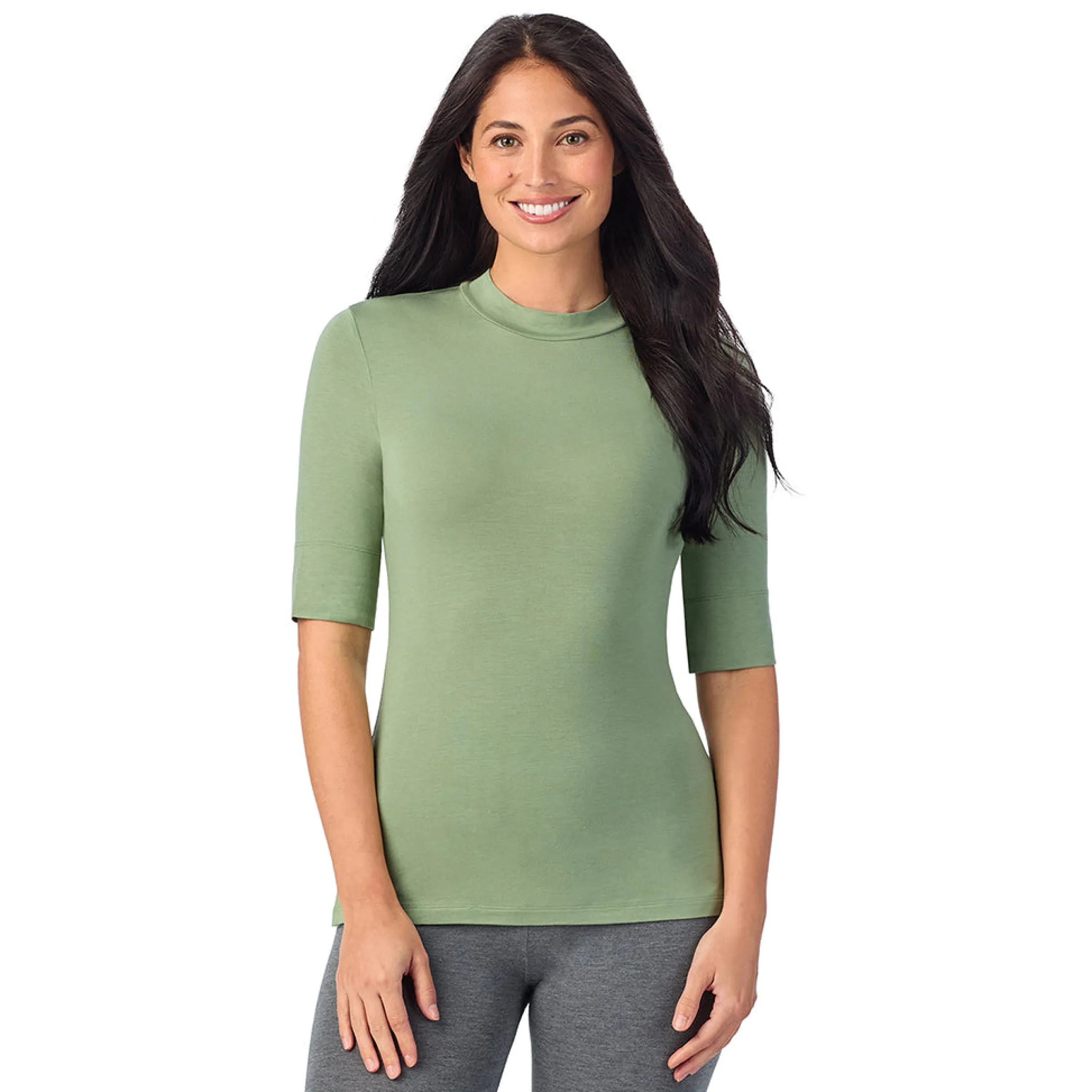 Softwear With Stretch Elbow Sleeve Mock Neck Women Camis + Tanks + Tees
