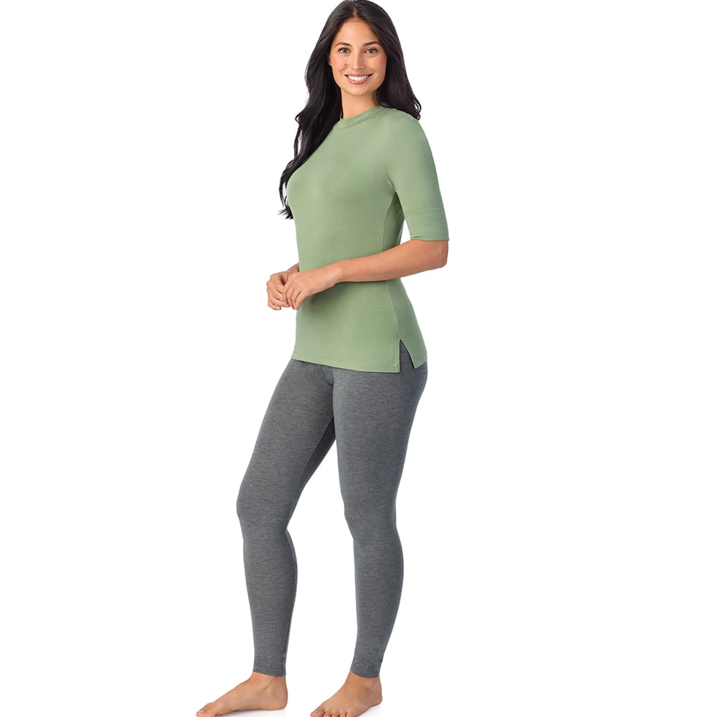 Softwear With Stretch Elbow Sleeve Mock Neck Women Camis + Tanks + Tees
