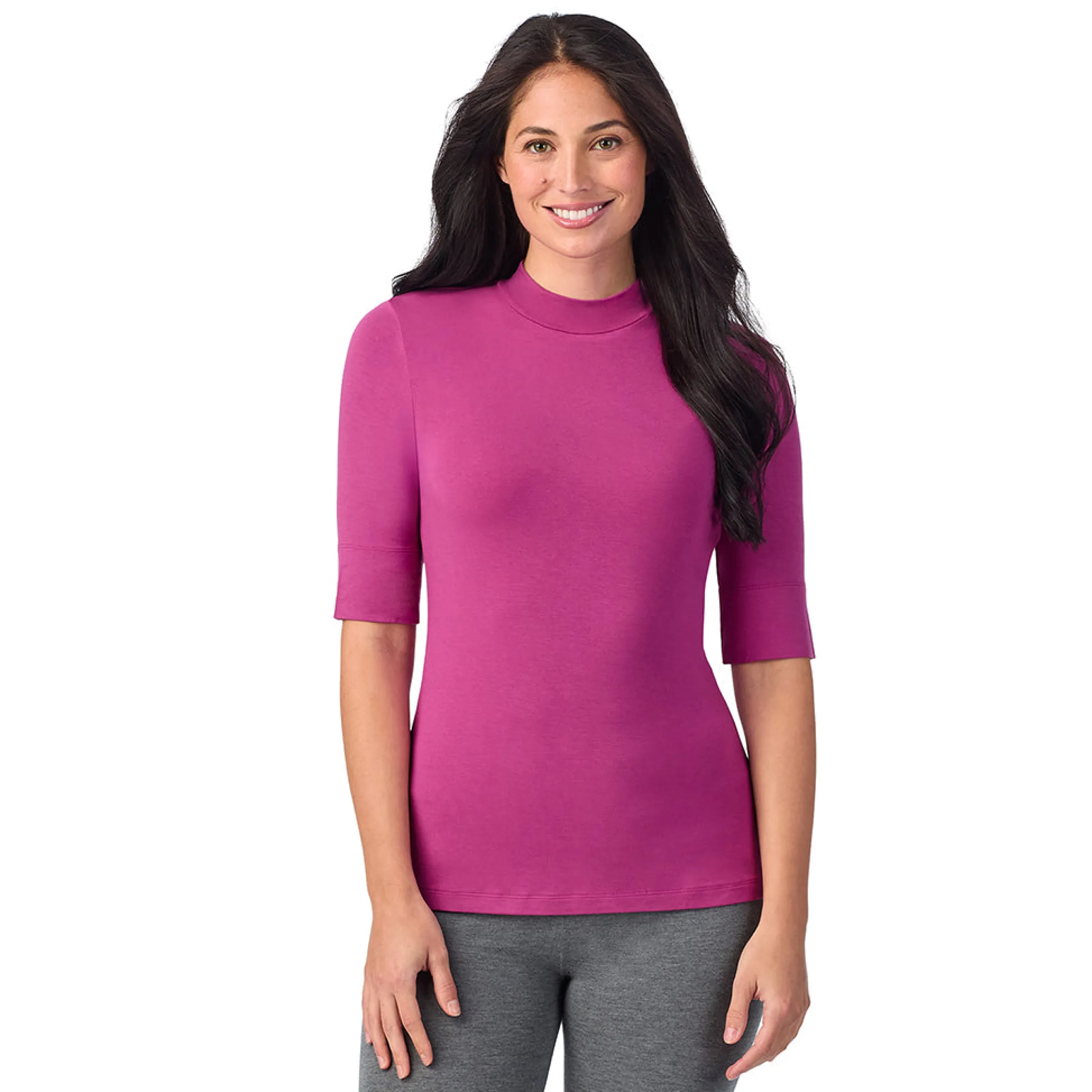 Softwear With Stretch Elbow Sleeve Mock Neck Women Camis + Tanks + Tees