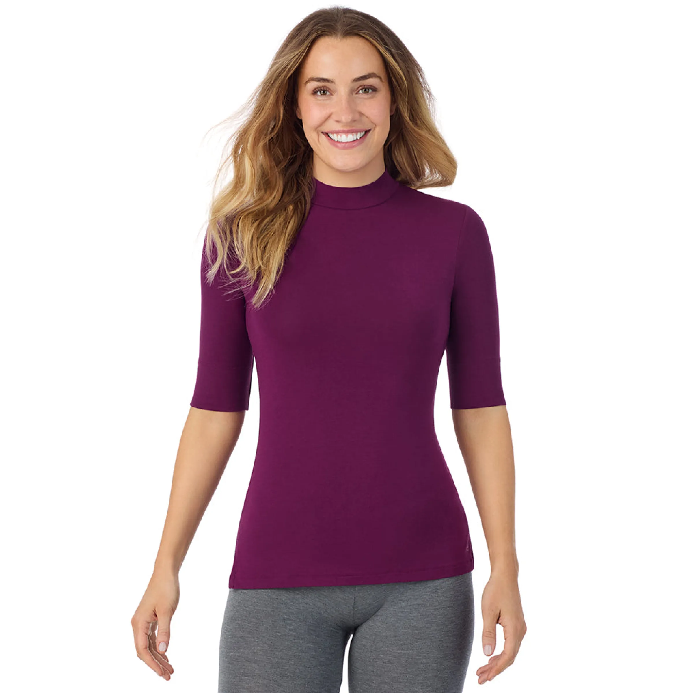 Softwear With Stretch Elbow Sleeve Mock Neck Women Camis + Tanks + Tees