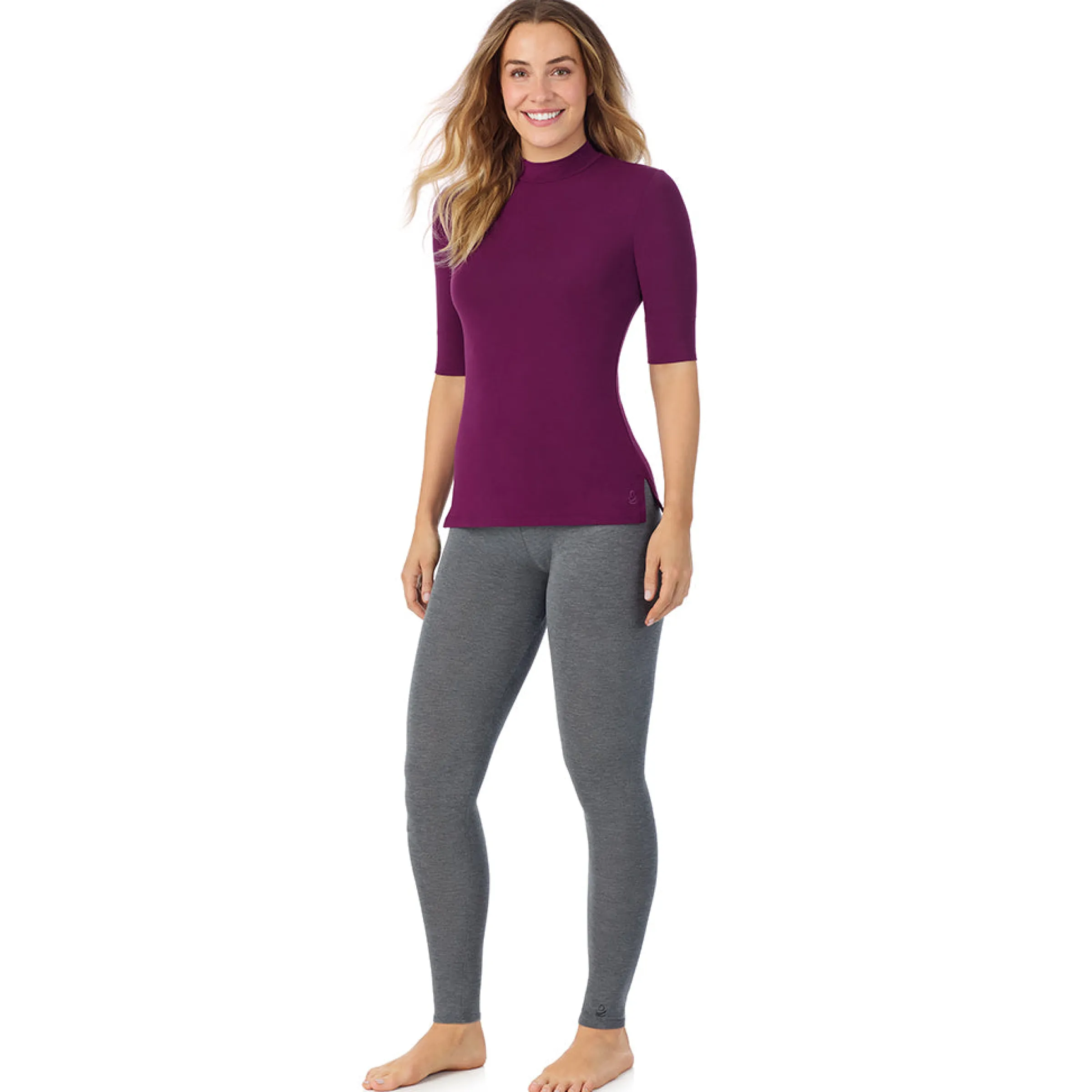 Softwear With Stretch Elbow Sleeve Mock Neck Women Camis + Tanks + Tees