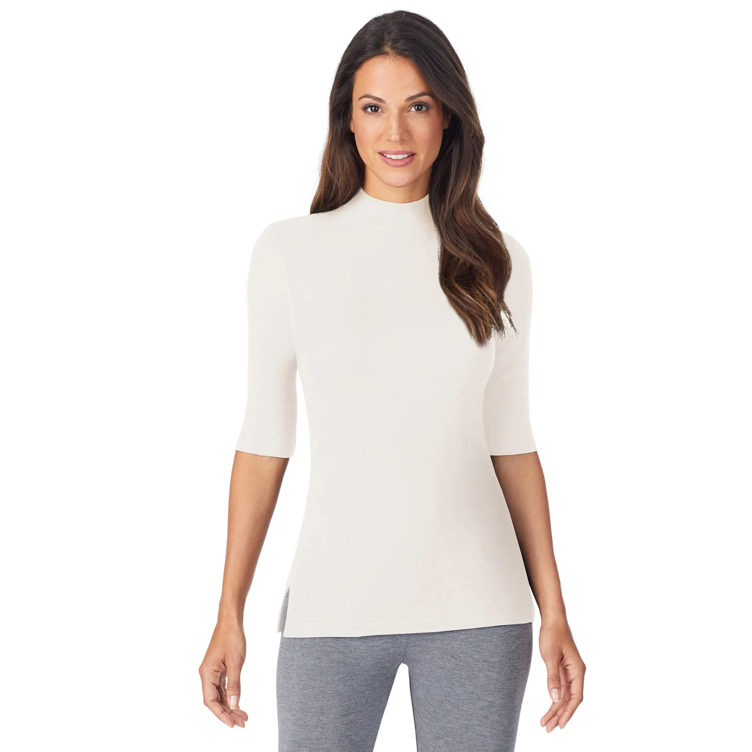 Softwear With Stretch Elbow Sleeve Mock Neck Women Camis + Tanks + Tees