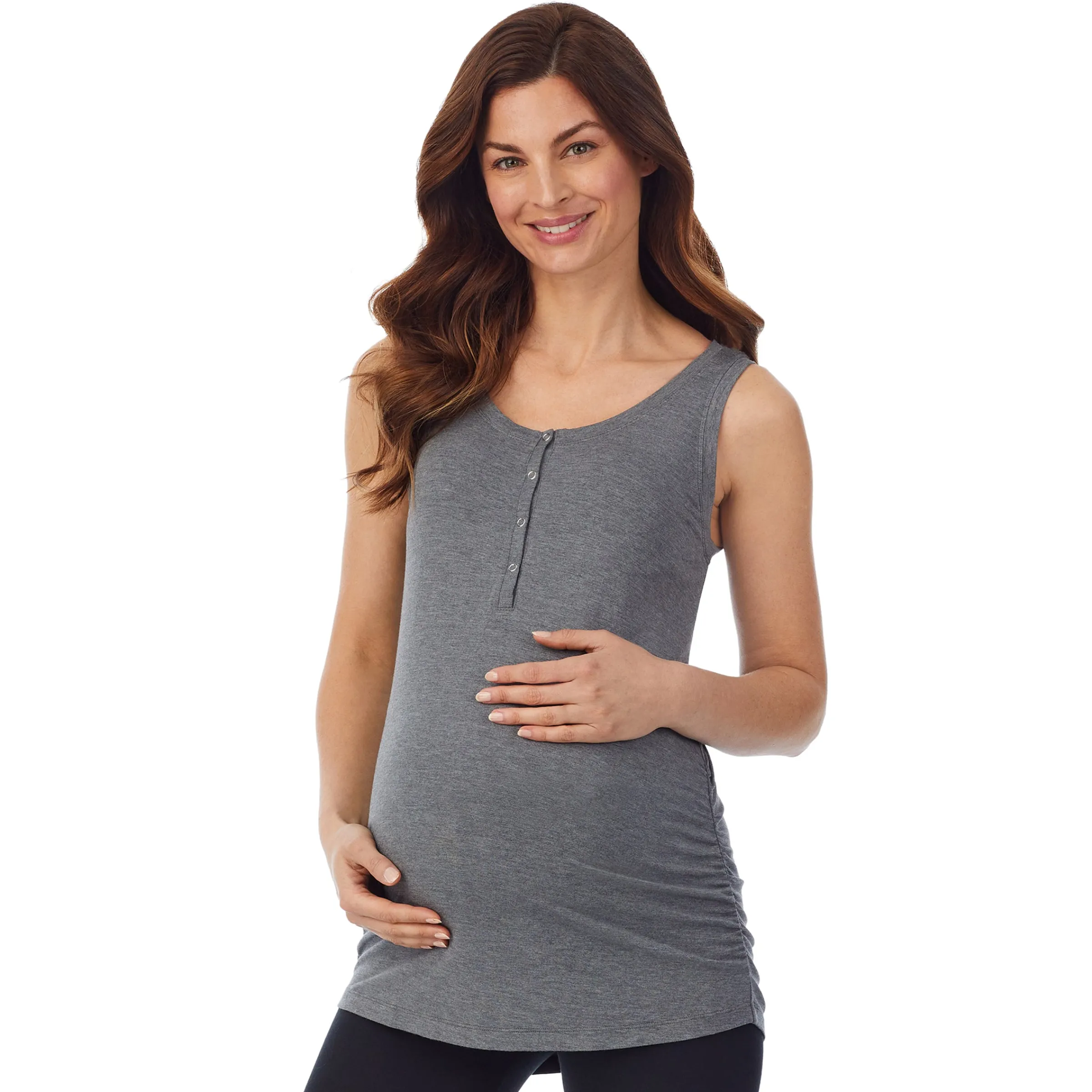 Best Softwear with Stretch Maternity Snap Front Henley Tank Top Women Maternity