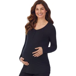 Clearance Softwear with Stretch Maternity Snap Front Henley Top Women Maternity|Long Sleeves