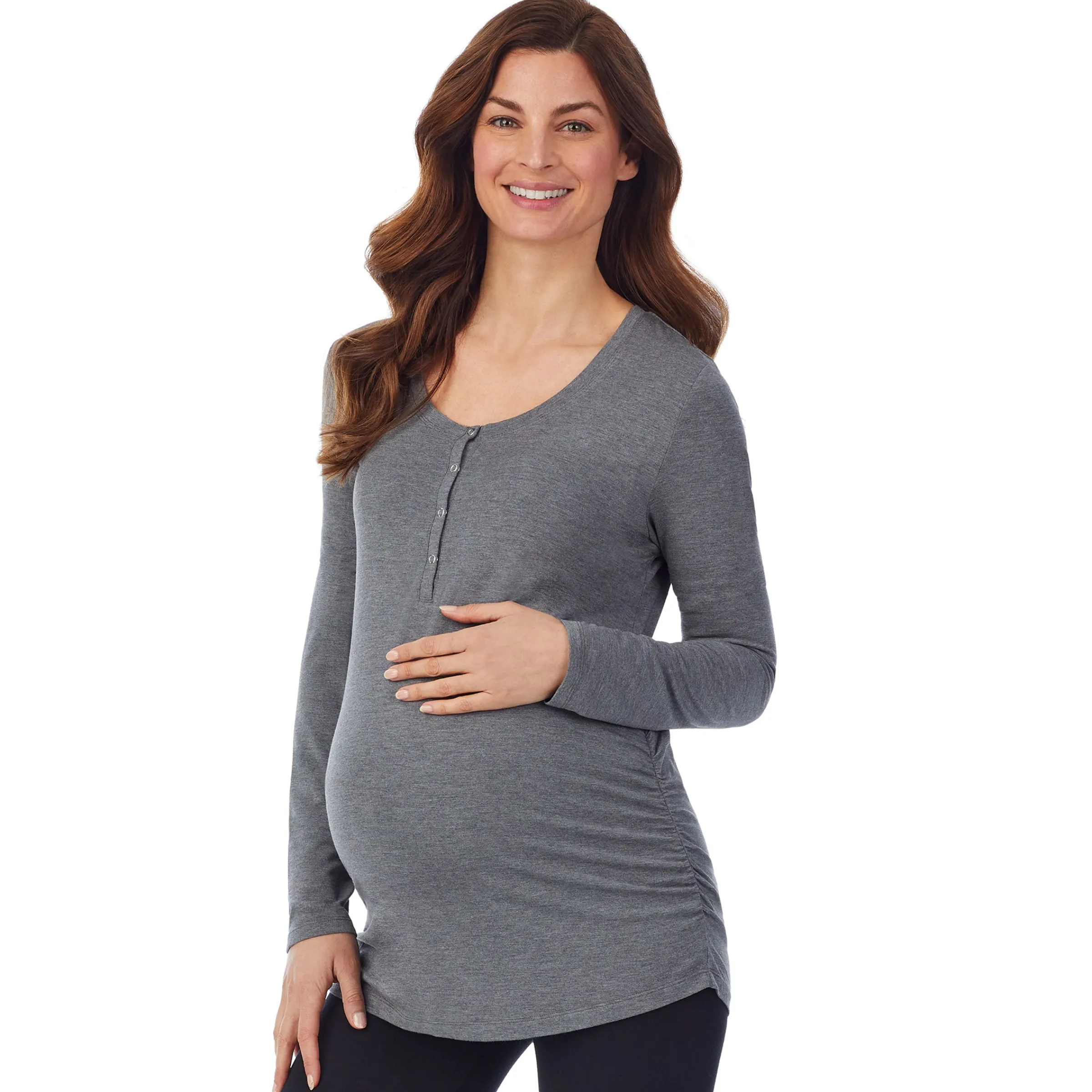 Clearance Softwear with Stretch Maternity Snap Front Henley Top Women Maternity|Long Sleeves