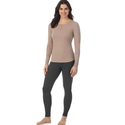 Discount Stretch Rib Long Sleeve Henley Women Long Sleeves