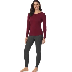 Discount Stretch Rib Long Sleeve Henley Women Long Sleeves